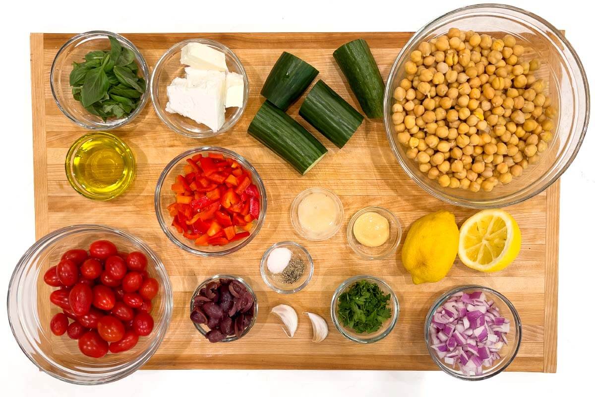 chopped vegetables added to glass bowl
