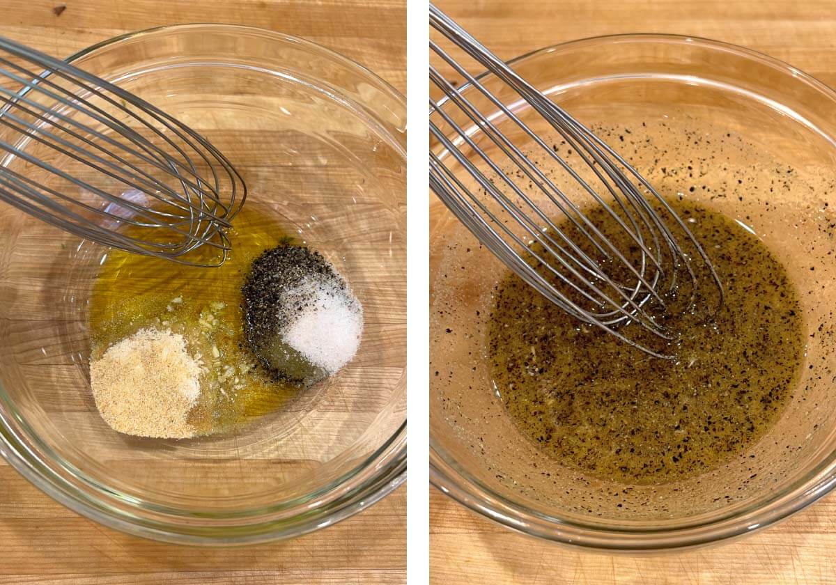 whisking sauce ingredients in a bowl