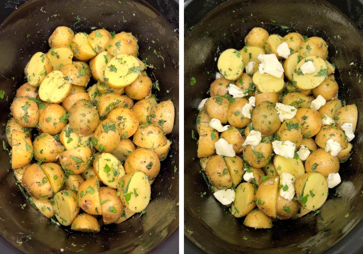 potatoes mixed with butter and herbs, butter on top