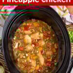 Slow Cooker Pineapple Chicken in a black crock