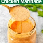 Southwest Buttermilk Chicken Marinade in a jar with spoon