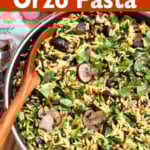 Spinach Mushroom Orzo in a pan