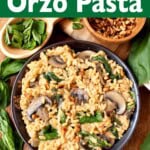 Spinach Mushroom Orzo in a pan