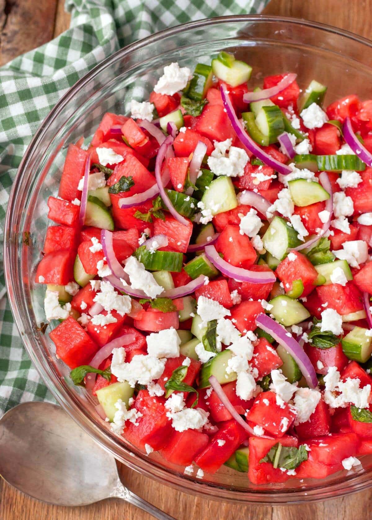 melon Salad in a glass bowl.