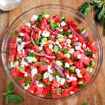 Watermelon Feta Salad in a glass bowl