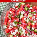 Watermelon Feta Salad in a glass bowl