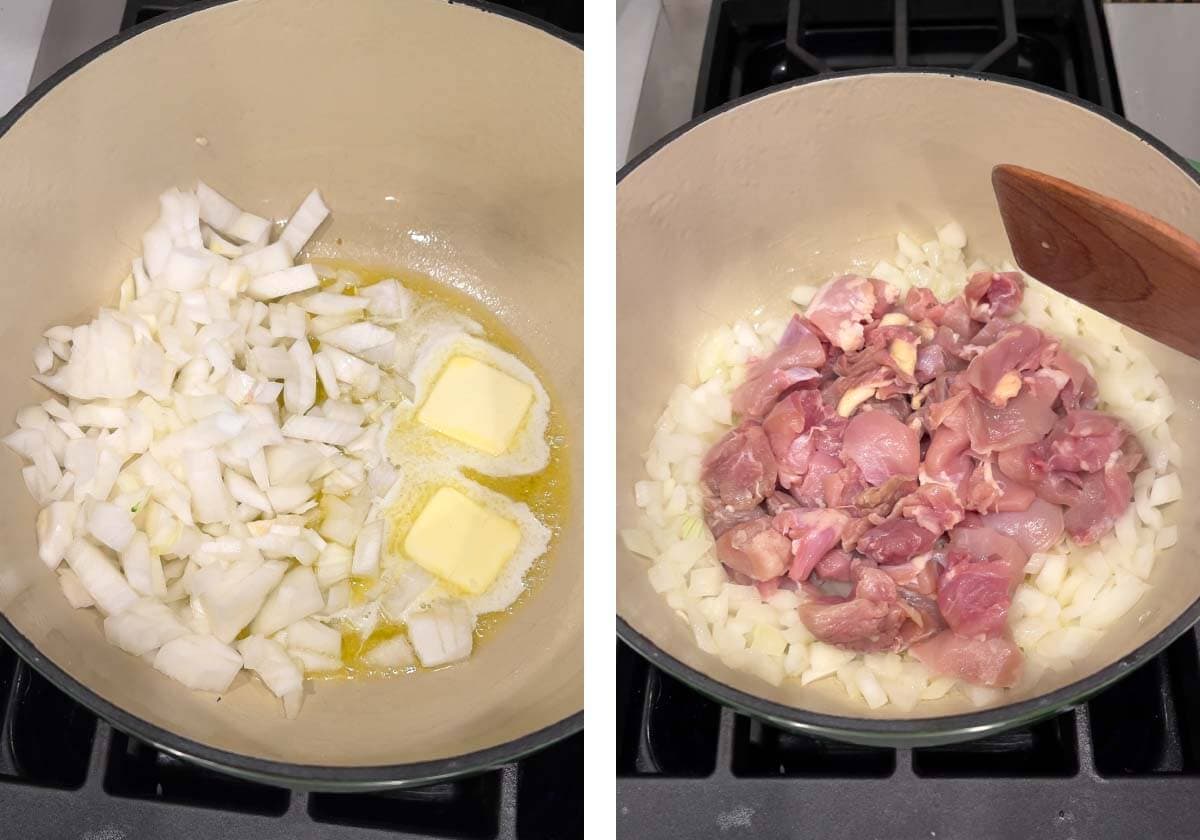 sautéing onion and chicken
