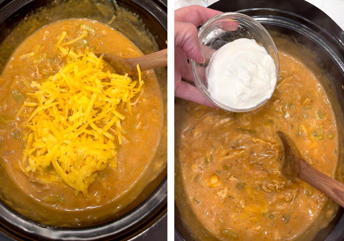 shredded cheddar added to spaghetti sauce, adding sour cream