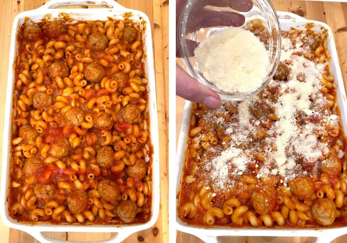 meatball casserole baked, adding parmesan to casserole
