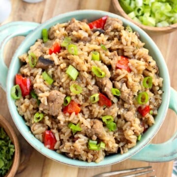 Hamburger Rice Casserole in a green bowl