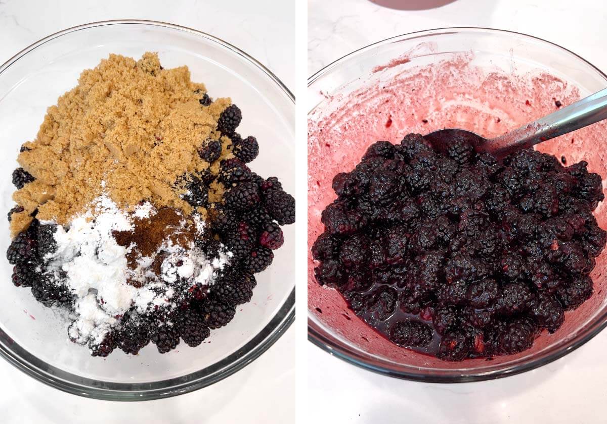 blackberries and filling ingredients in a bowl, filling mixed in bowl