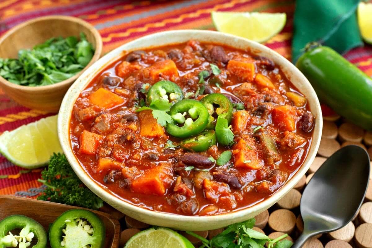 Sausage Sweet Potato Chili in a bowl