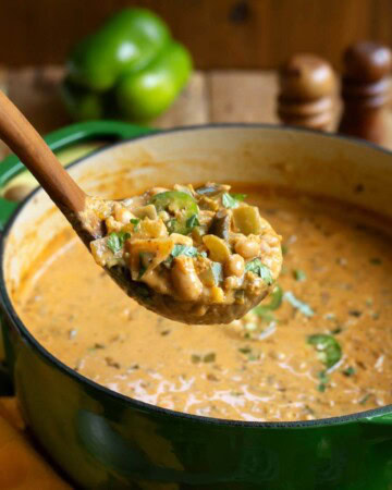 Vegetarian White Bean Chili in a green bowl