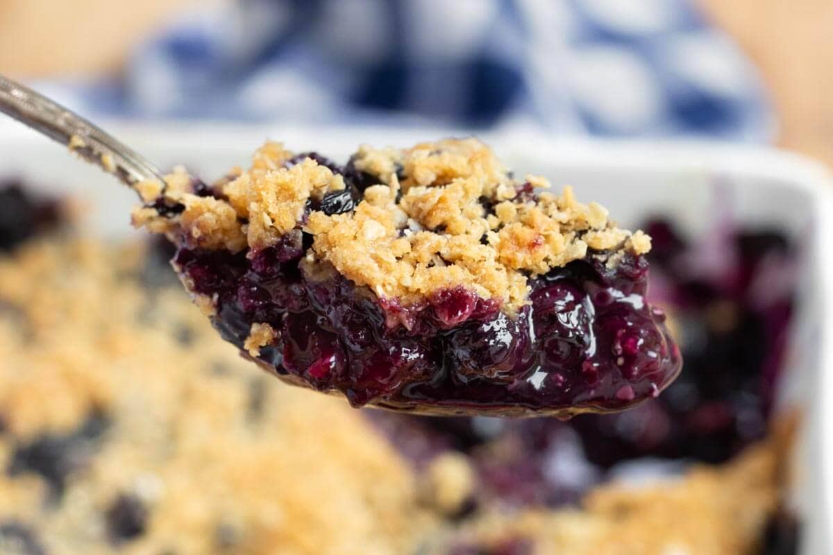 Easy Blueberry Crisp on a spoon