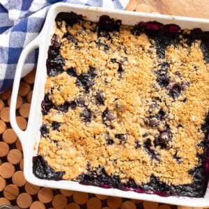 Easy Blueberry Crisp in baking dish