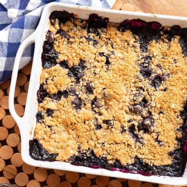 Easy Blueberry Crisp in baking dish