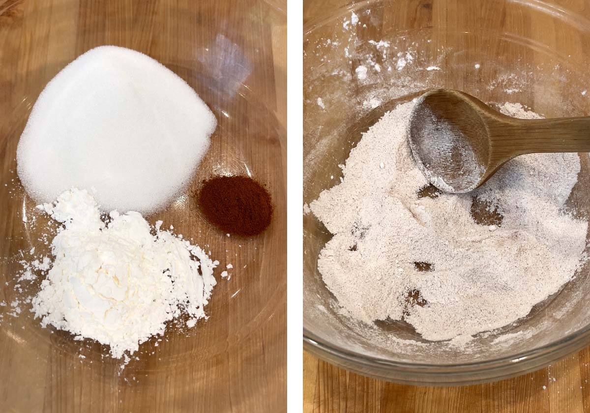 cornstarch, sugar, cinnamon in bowl, mixed together