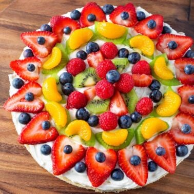 Fresh Fruit Pizza on wood