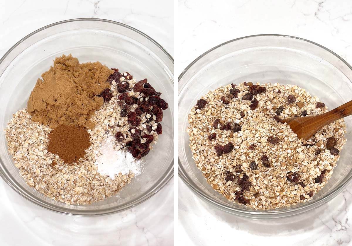 oats and spices in a bowl, stirred