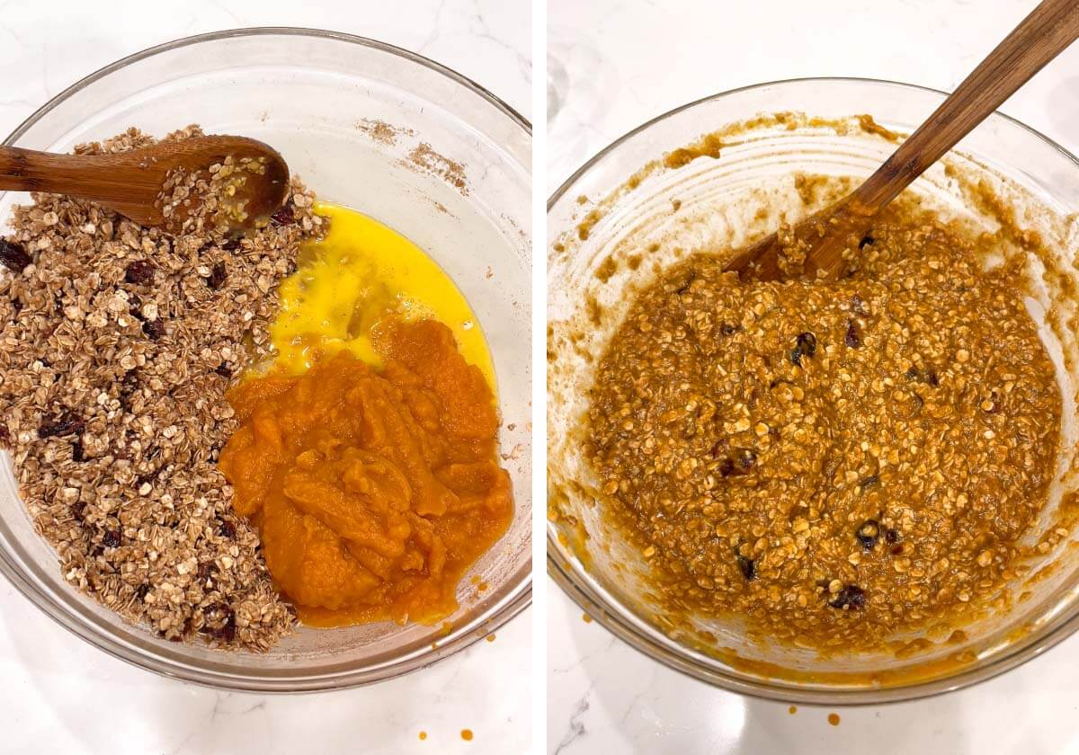pumpkin vanilla, maple syrup added to oat mixture