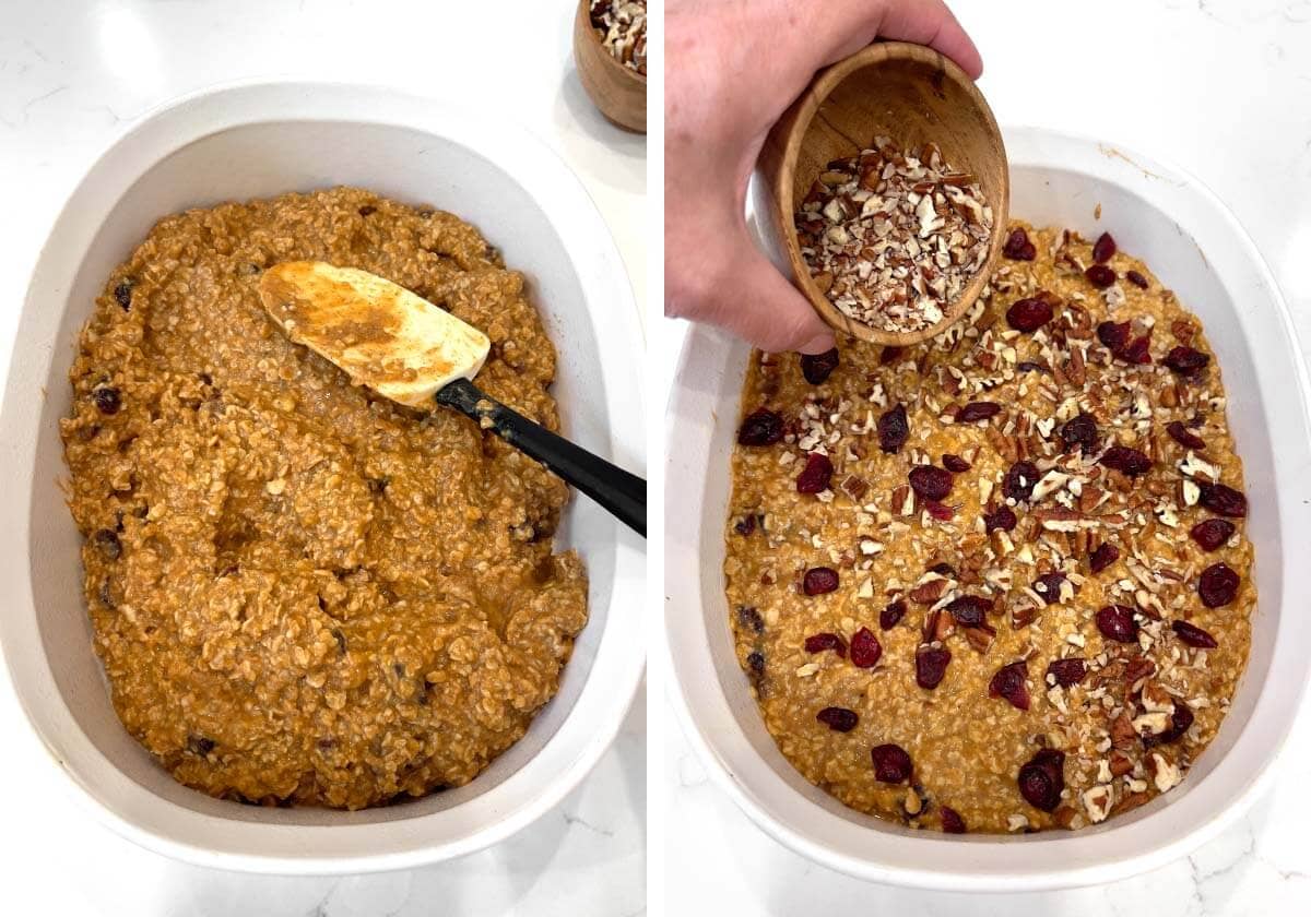 nuts and dried cranberries added to top of oat mixture right before baking