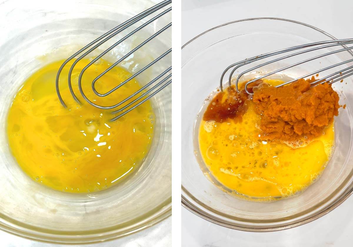 whisking eggs and spices in a bowl