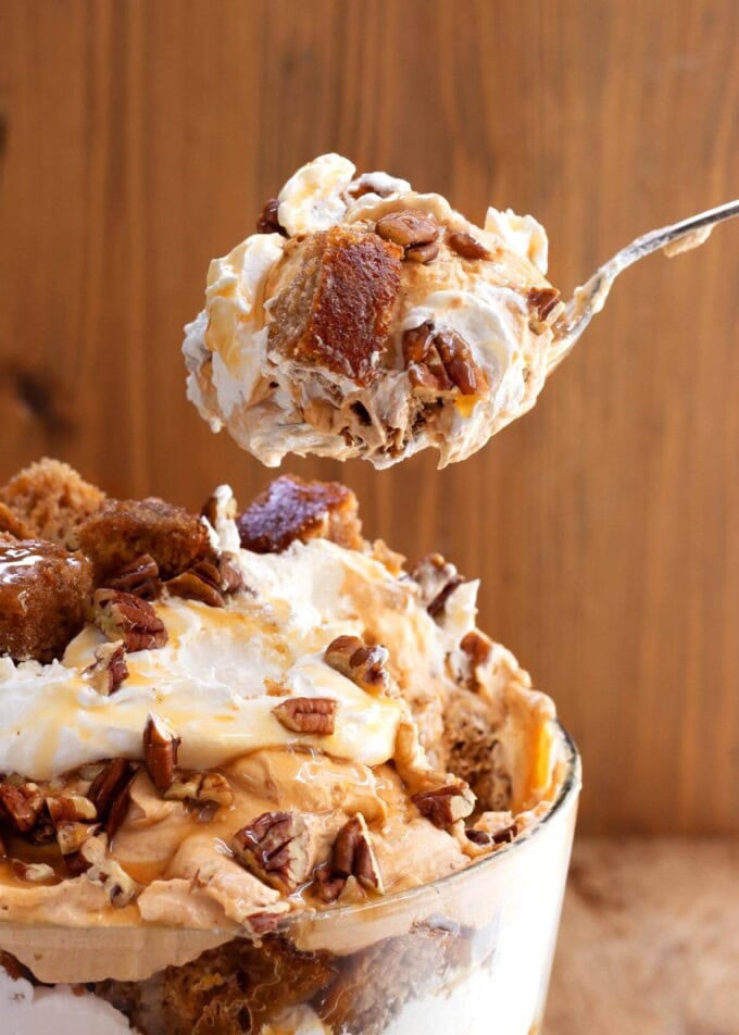 pumpkin trifle on a spoon