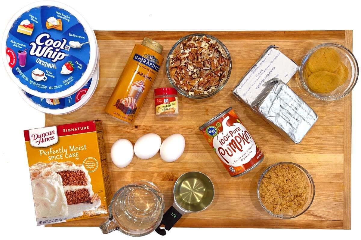 pumpkin trifle ingredients on a board