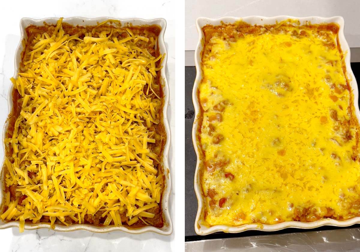 cheese added to casserole before and after baking