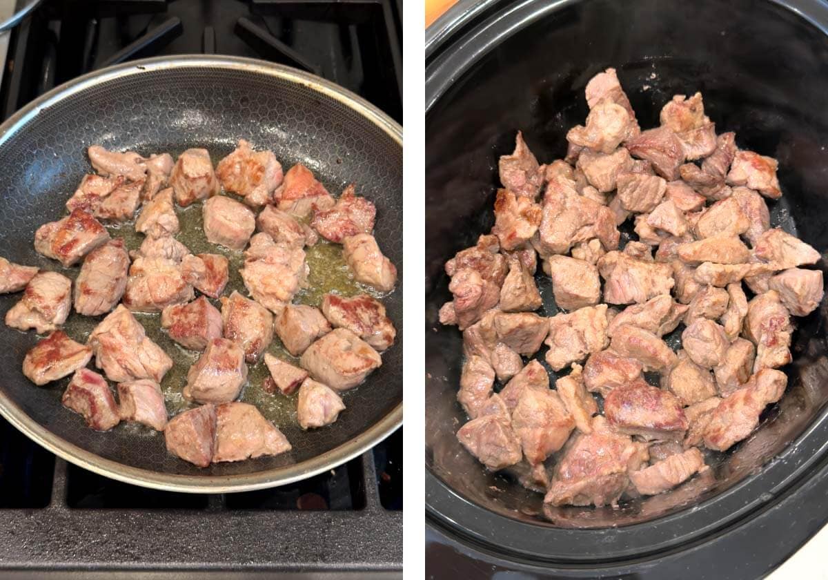browning the beef in a skillet and added to crockpot