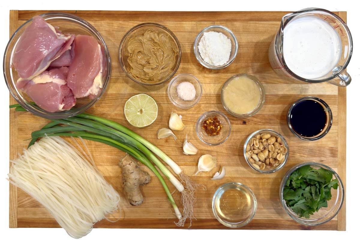 Crockpot Thai Peanut Chicken ingredients on a board