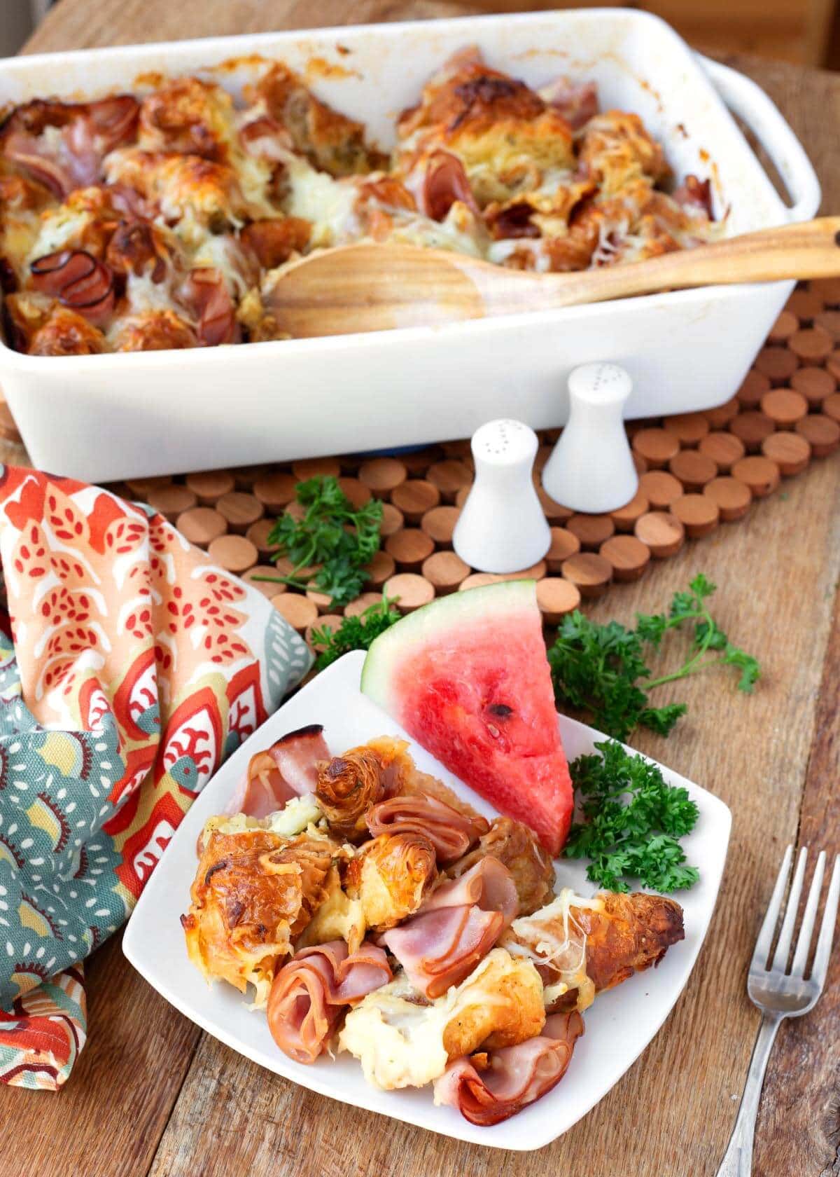 Croissant Breakfast Casserole with Ham and Cheese