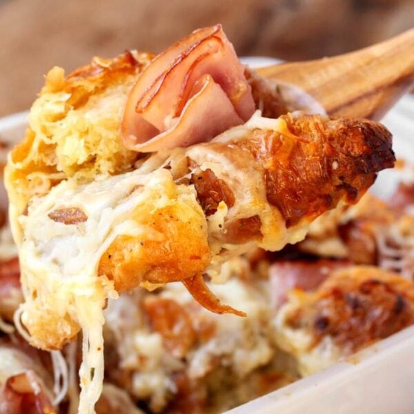 Croissant Breakfast Casserole with Ham and Cheese