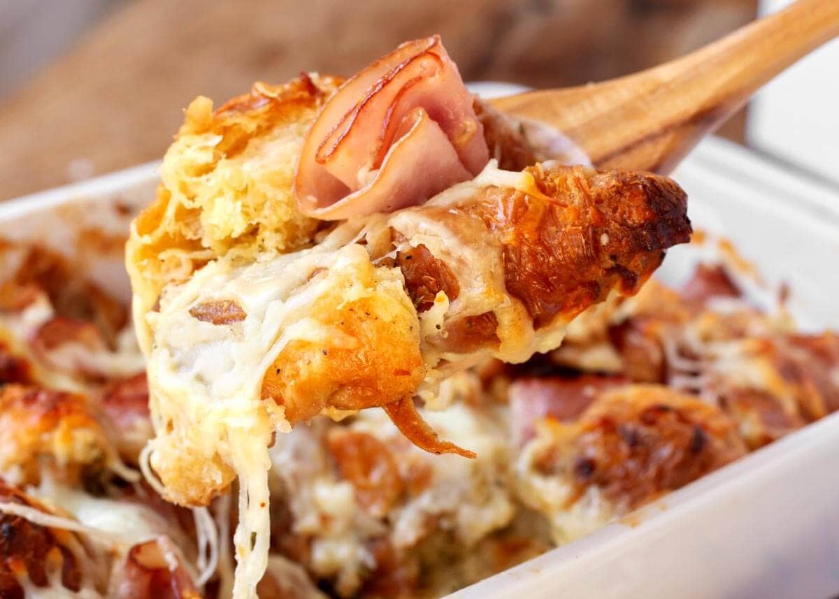 Croissant Breakfast Casserole with Ham and Cheese