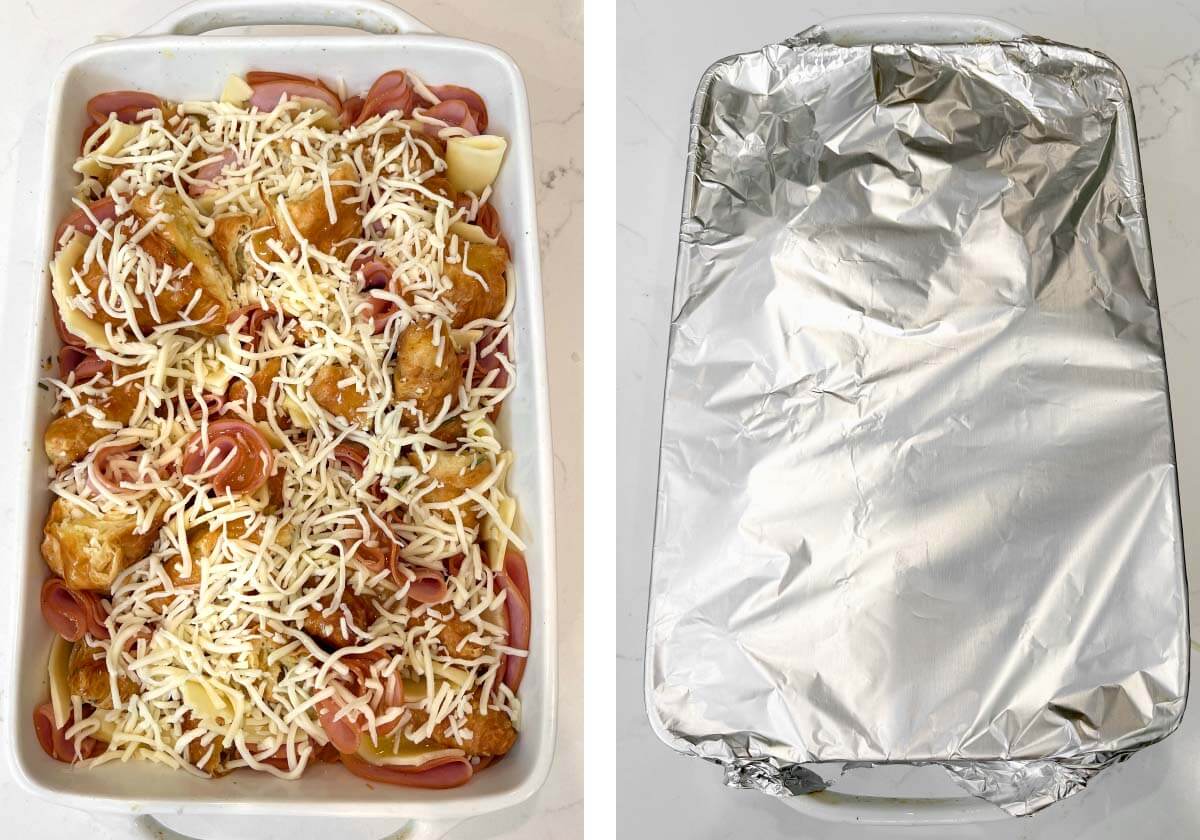 assembled casserole, covered with foil