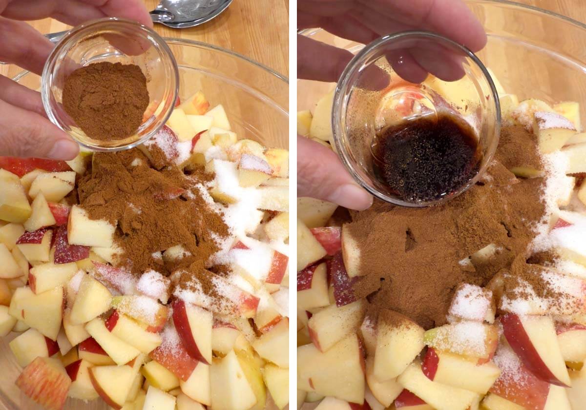 adding cinnamon to apples, adding vanilla to apples