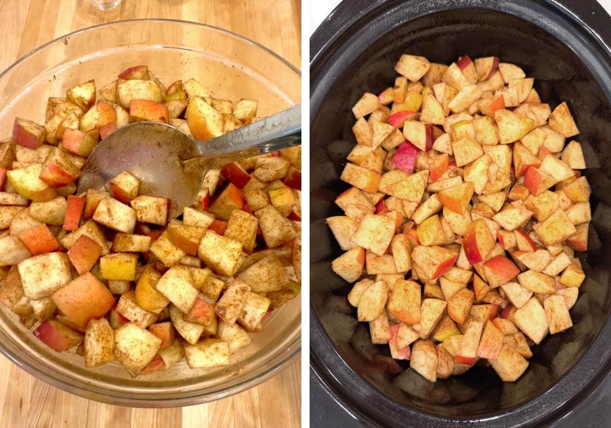 mixing apple filling, apple filling to crock pot