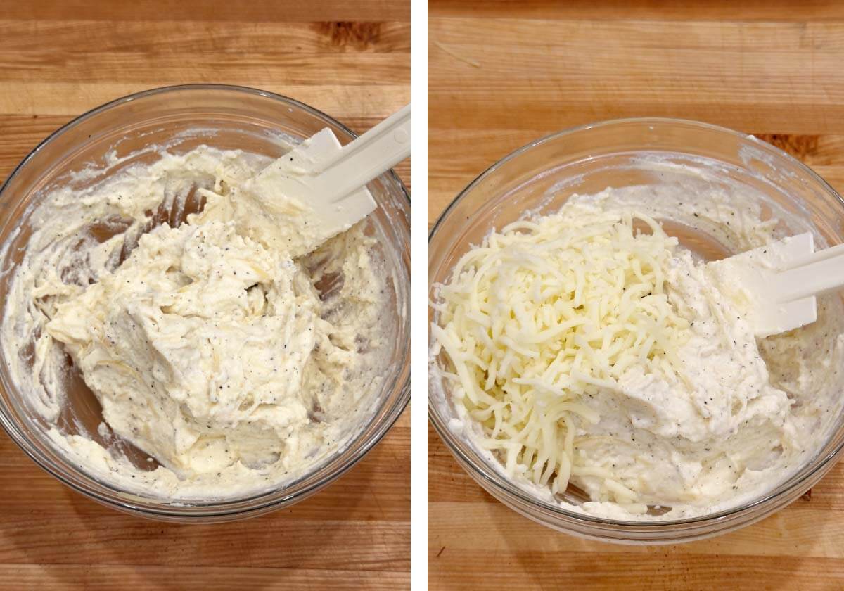 mixing cheese mixture in a bowl