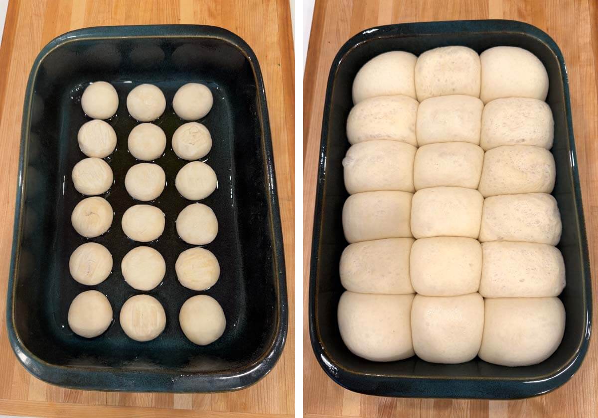 frozen dinner rolls in baking dish to rise