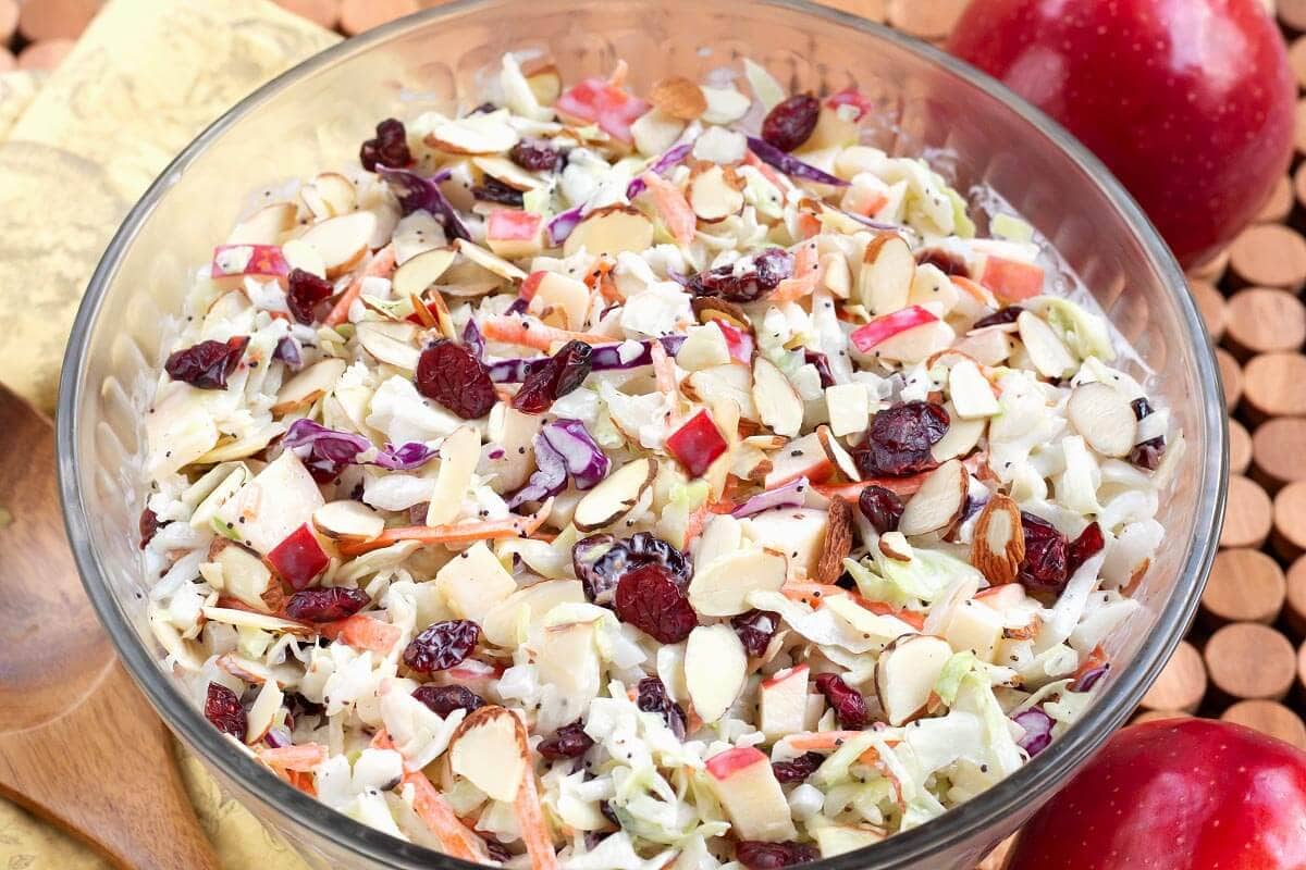 bowl of apple cranberry coleslaw