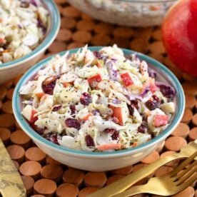 bowl of apple cranberry coleslaw