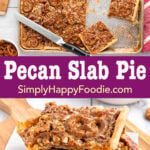 2-image collage of pecan slab pie bars