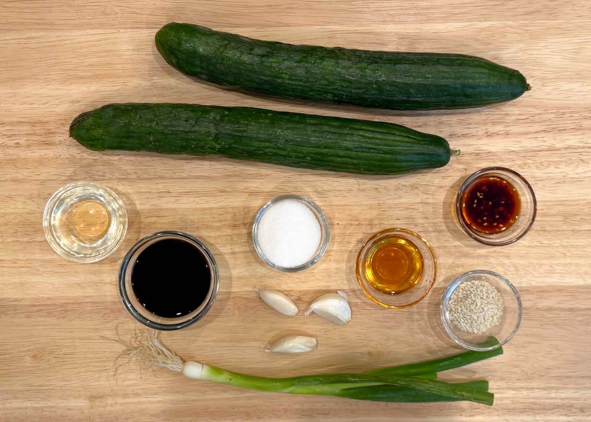 Asian cucumber salad ingredients shot