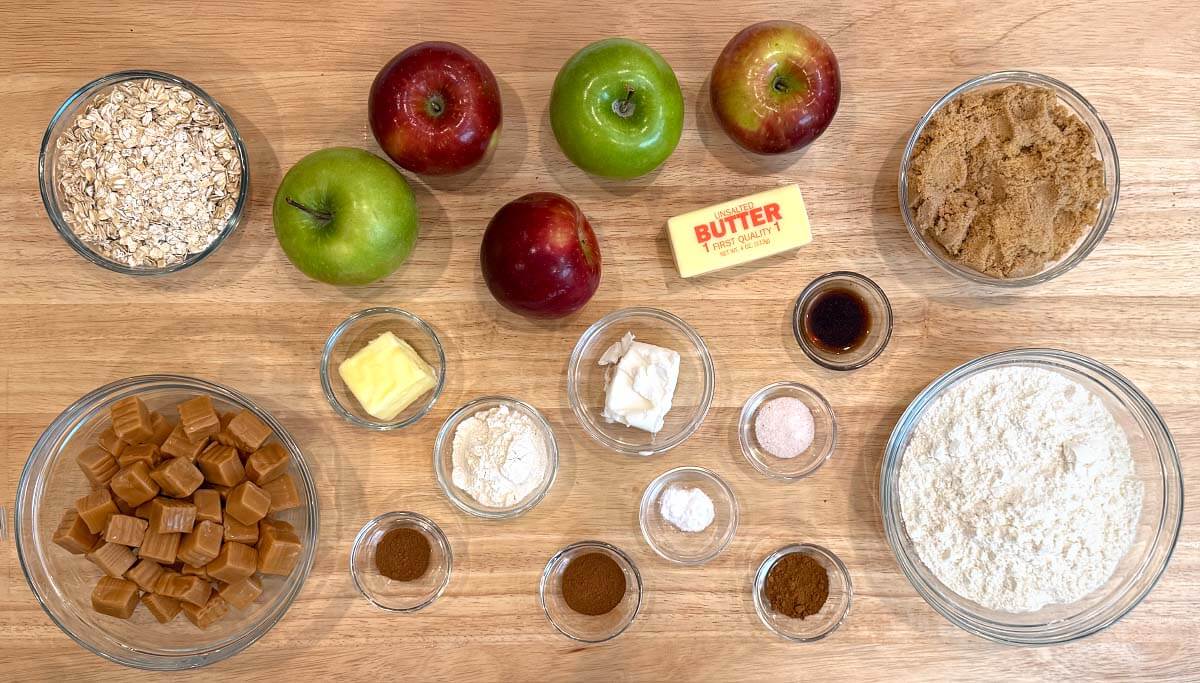 Caramel Apple Crumble Bars ingredients shot