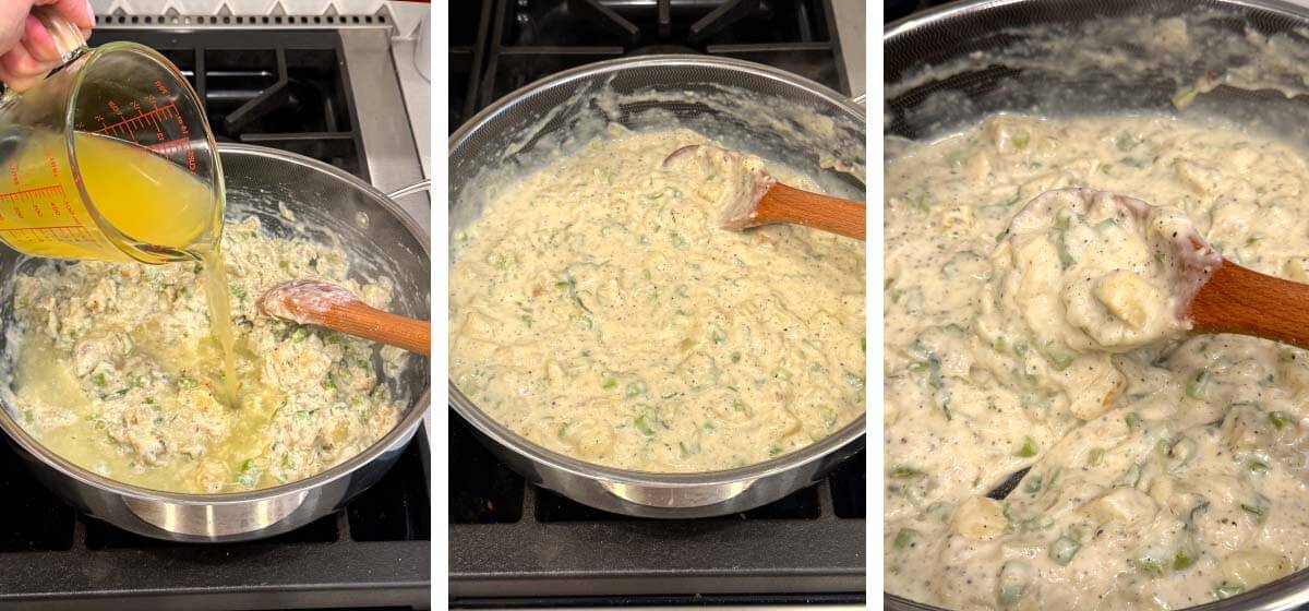 stir in broth and cook until thickened
