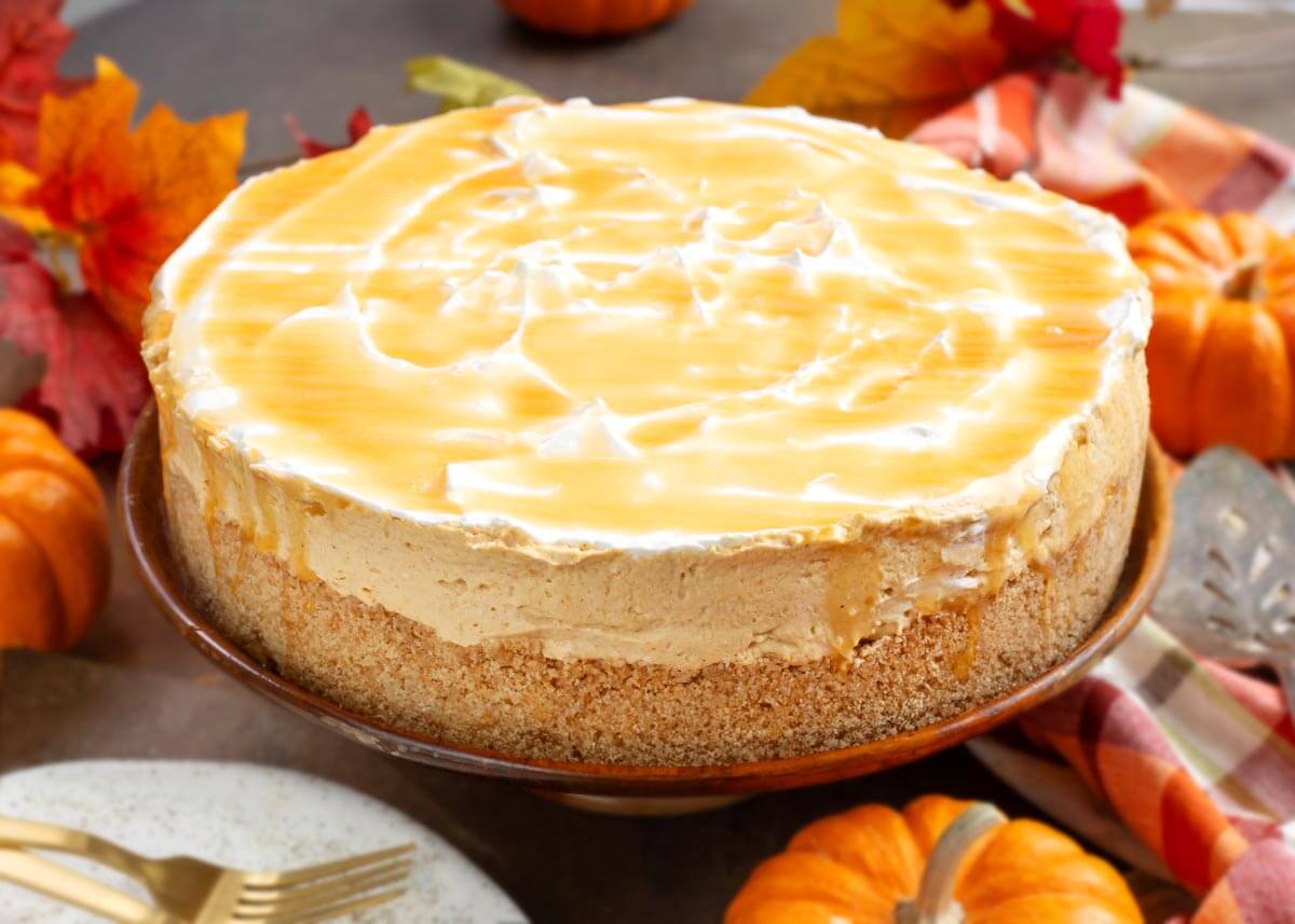 No Bake Pumpkin Cheesecake on a plate