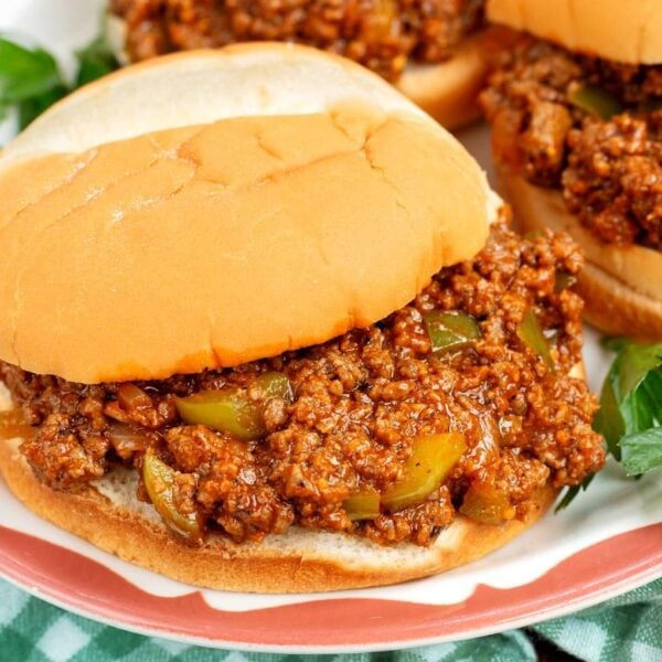sloppy joe on a bun on a plate
