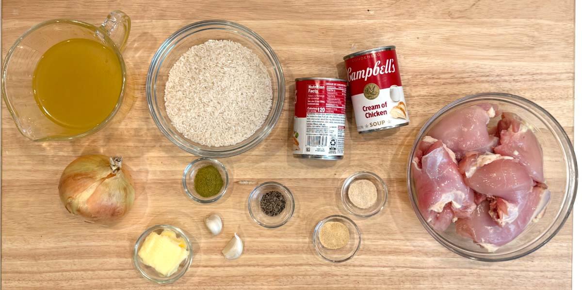 chicken and rice casserole ingredients shot