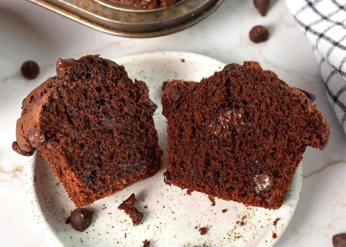 chocolate muffin cut in half