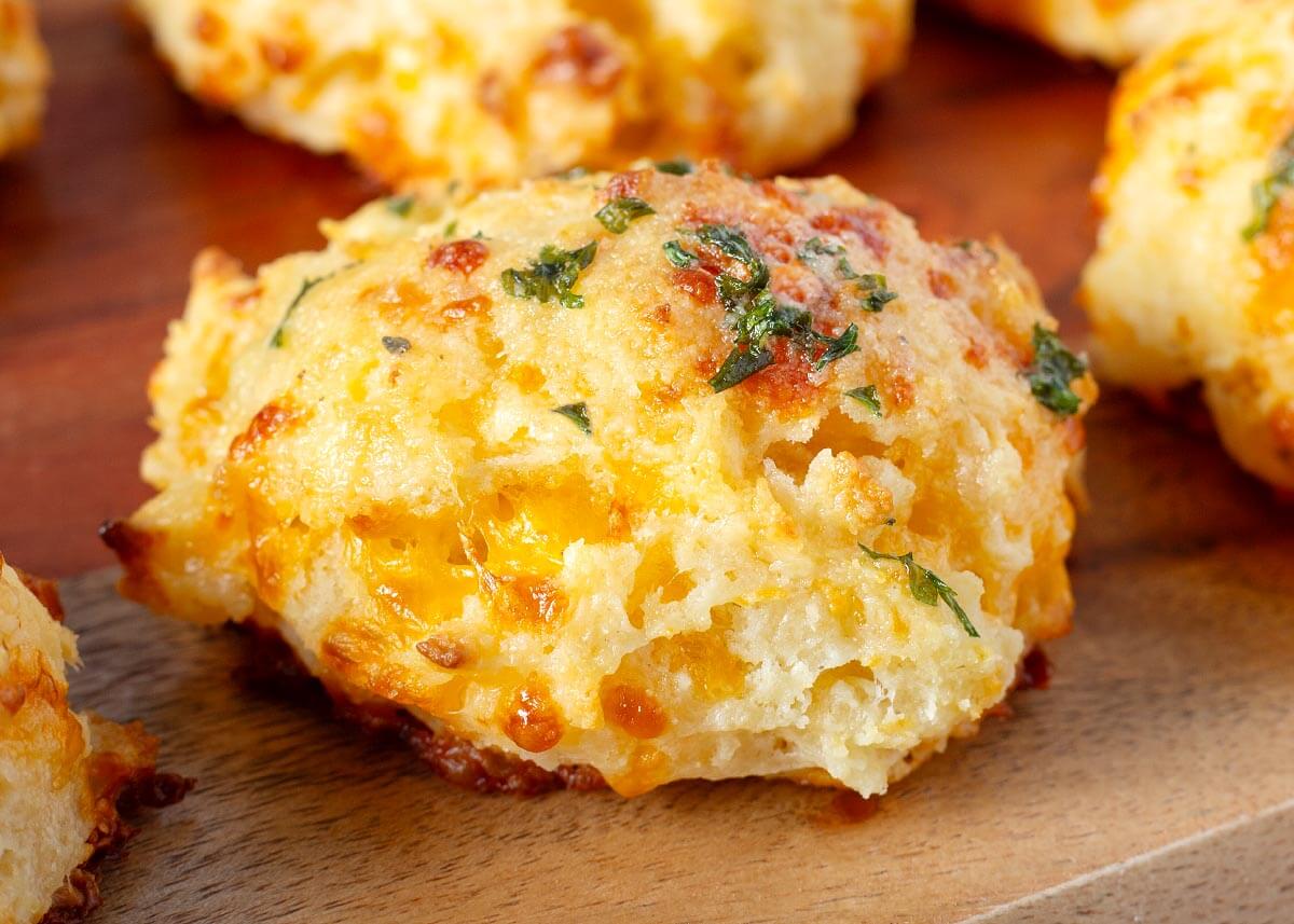 a garlic cheddar biscuit close up